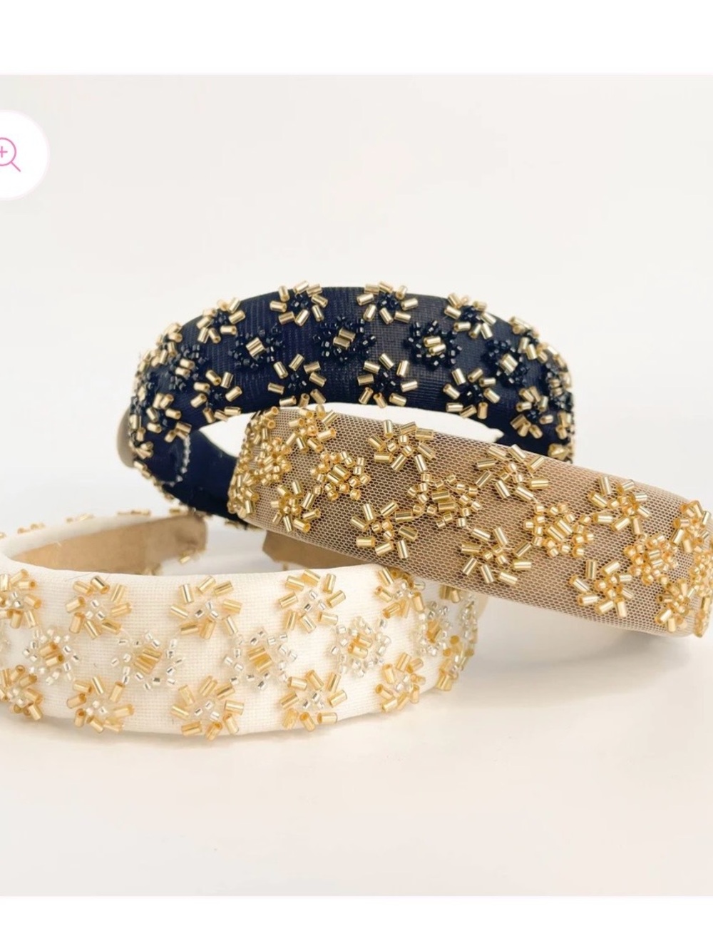Embellished Beaded Padded Headband - Black, Beige, Ivory